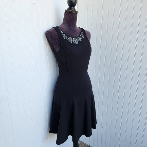 Express Stretch Dress Black Mesh Top Jewels Sleveless Women's Rayon Sz 4 - Picture 4 of 16